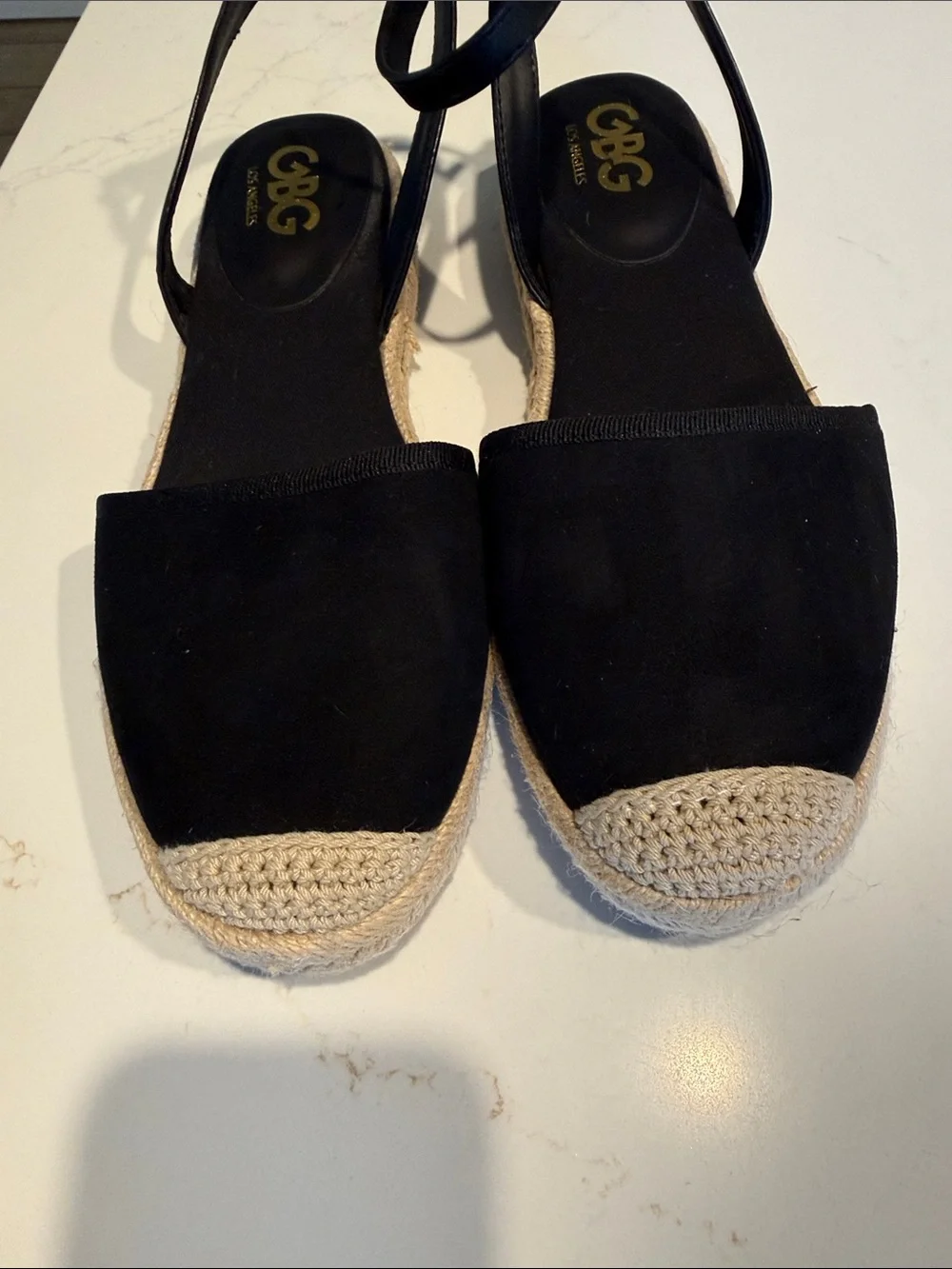 G by Guess Black Suede Espadrille Ankle-Strap Flats